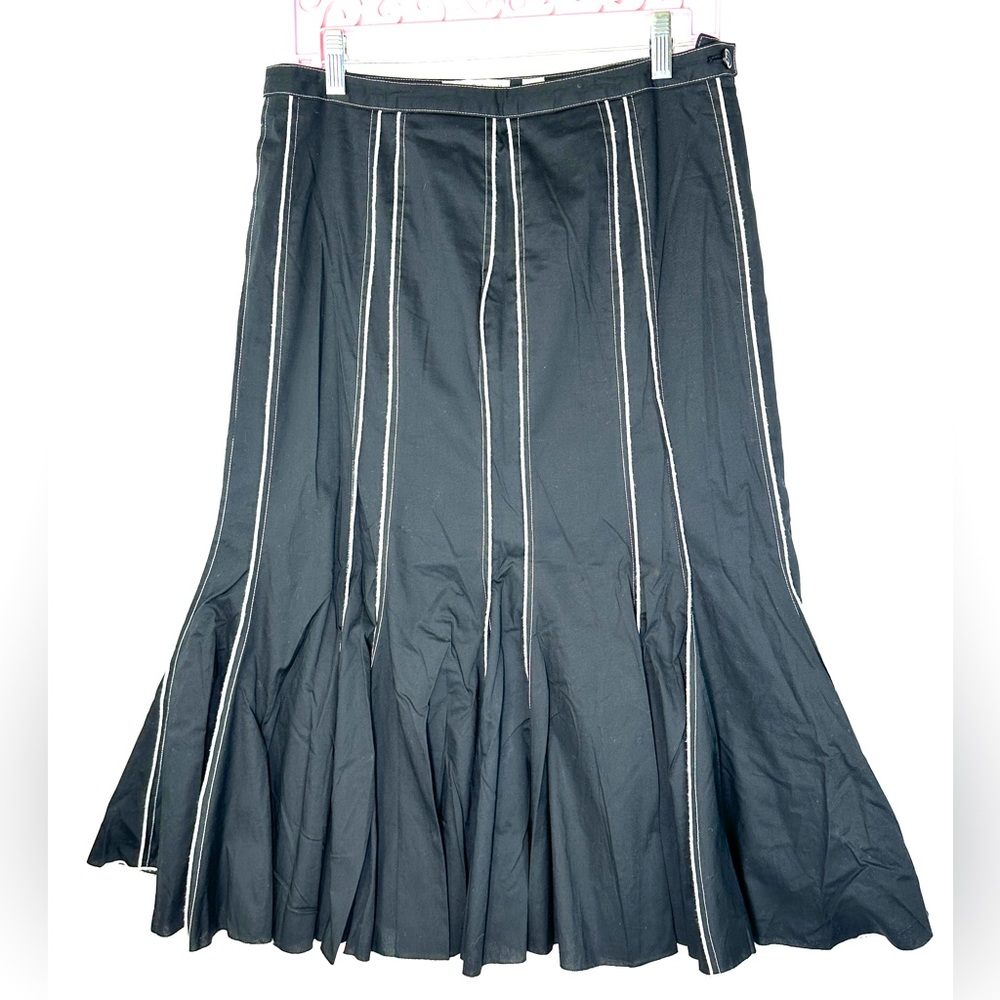 Lena Gabrielle Women Size 8 Black White Cotton Pintuck Flounce Midi Skirt